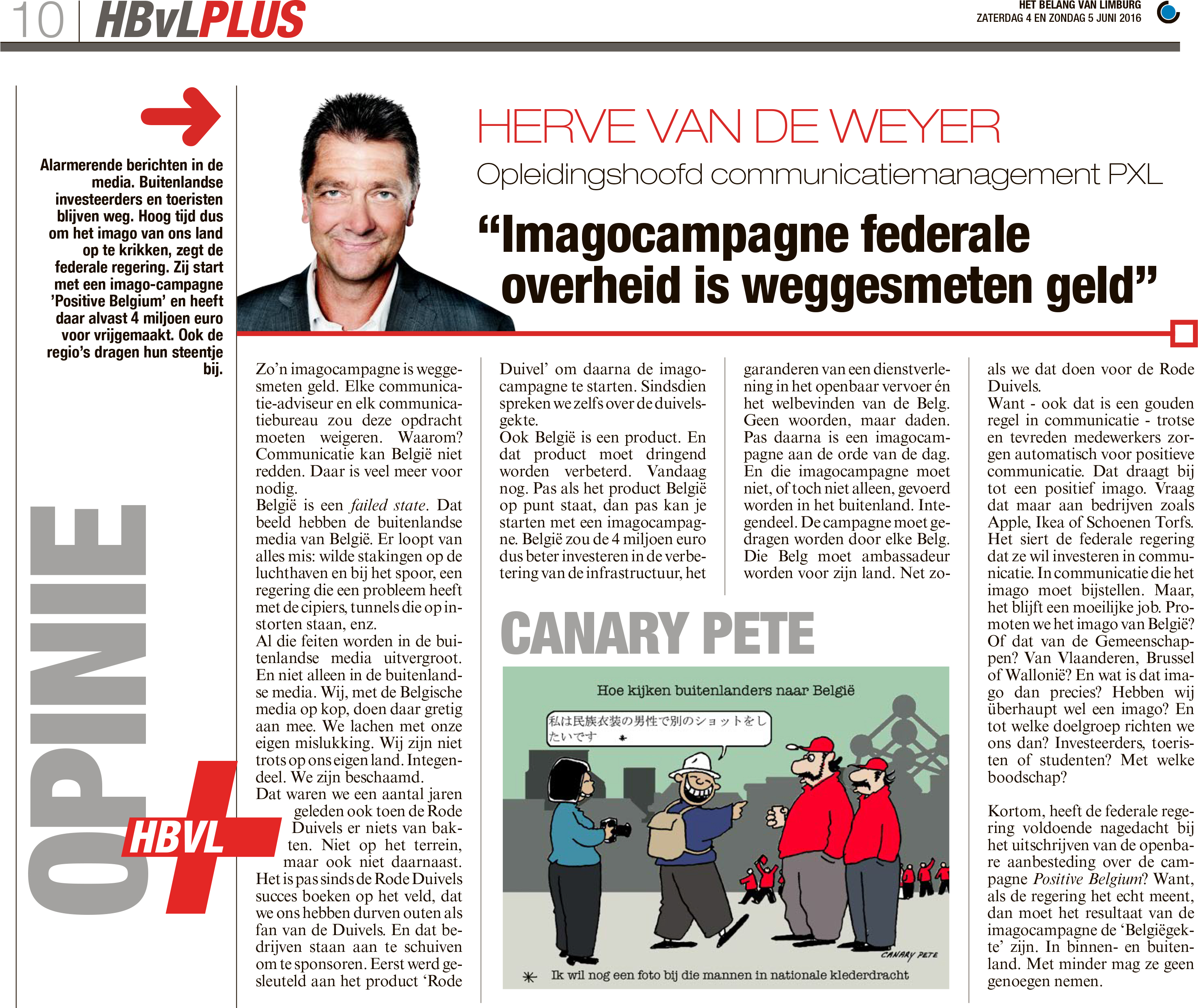 Opiniestuk door Herve Vandeweyer in Het Belang van Limburg