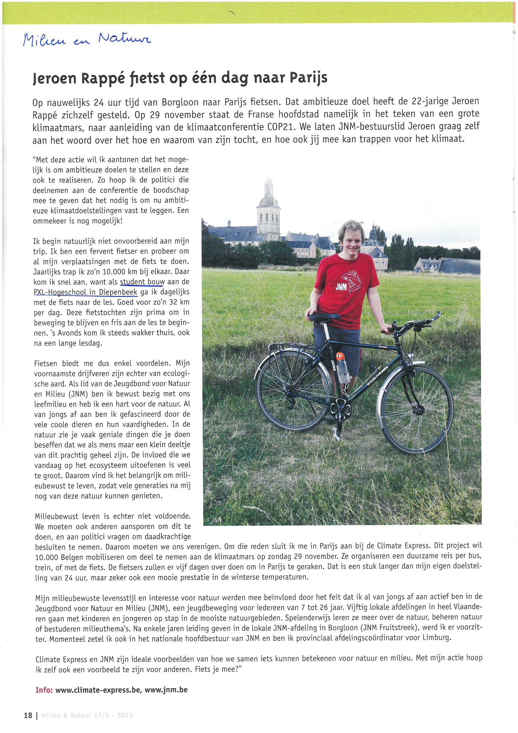 Jeroen Rappé fietst op één dag naar Parijs